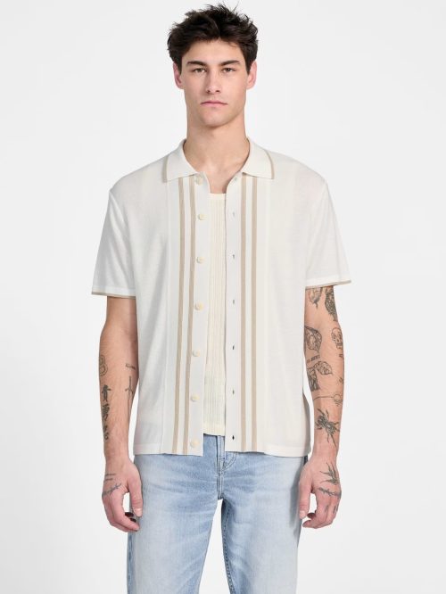 Tyler Button-front Stripe Polo Sweater