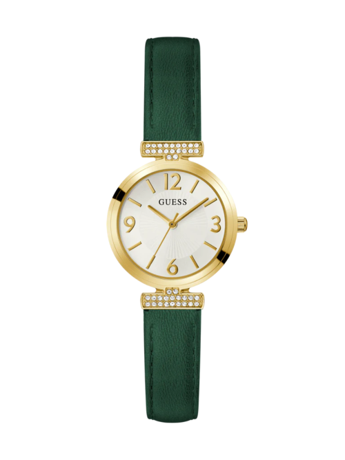 GUESS Ladies Green Gold Tone Analog Watch
