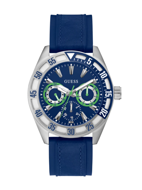GUESS Mens Blue Silver Tone Multi-function Watch