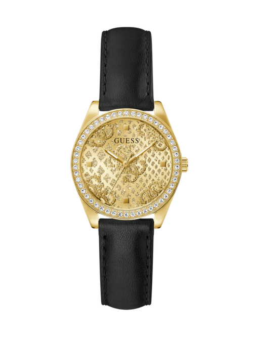 GUESS Ladies Black Gold Tone Analog Watch